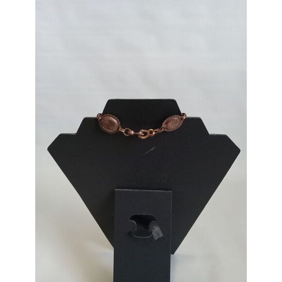 Copper Concho Oval Link Panels Lightweight Southwestern Style Vintage Bracelet - Picture 2 of 10